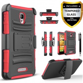 Alcatel OneTouch Fierce 4 Case, Dual Layers [Combo Holster] Case And Built-In Kickstand Bundled with [Premium Screen Protector] Hybrid Shockproof And Circlemalls Stylus Pen (Red)